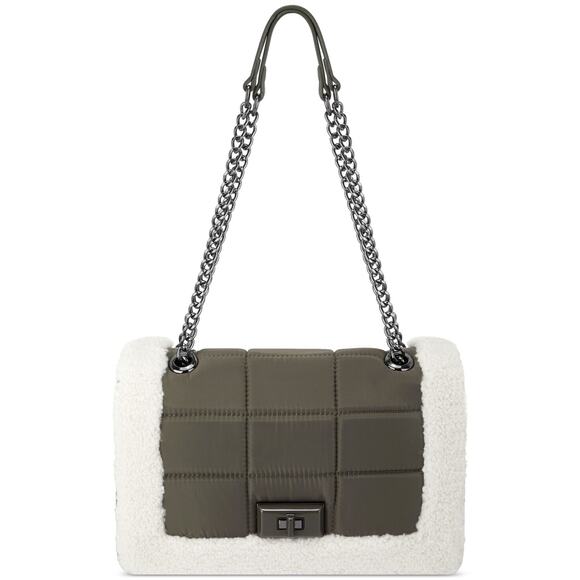 INC International Concepts Faux Fur Crossbody Purse Sherpa Chain Green Puff NEW - Picture 1 of 7